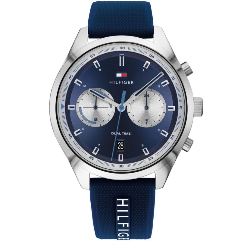 1791781 tommy hilfiger watch men blue dial rubber strap quartz analog dual time bennett