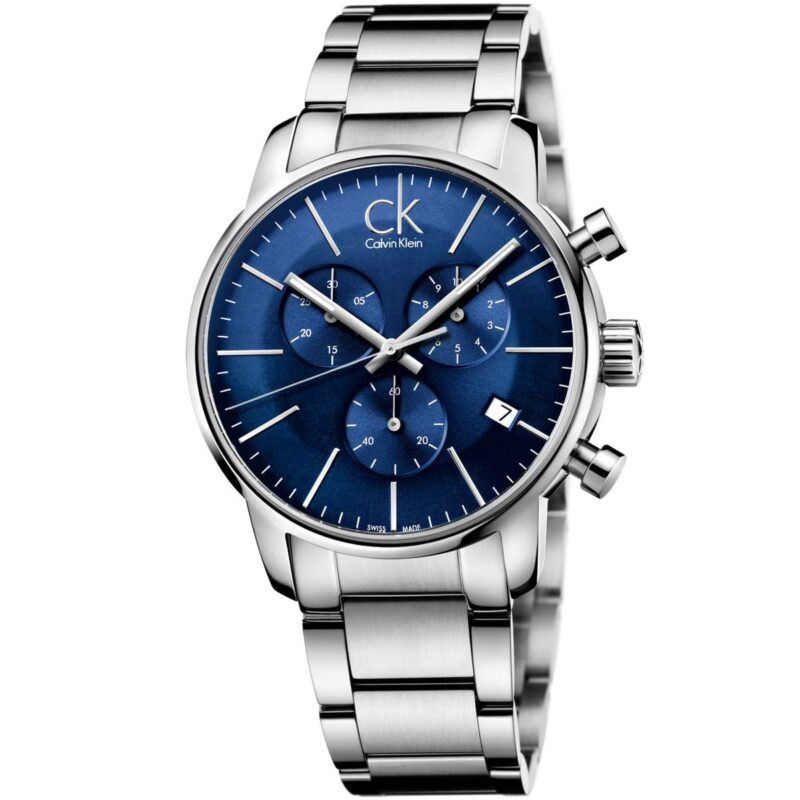 k2g2714n calvin klein watch men blue dial stainless steel metal silver strap quartz analog chronograph ck city