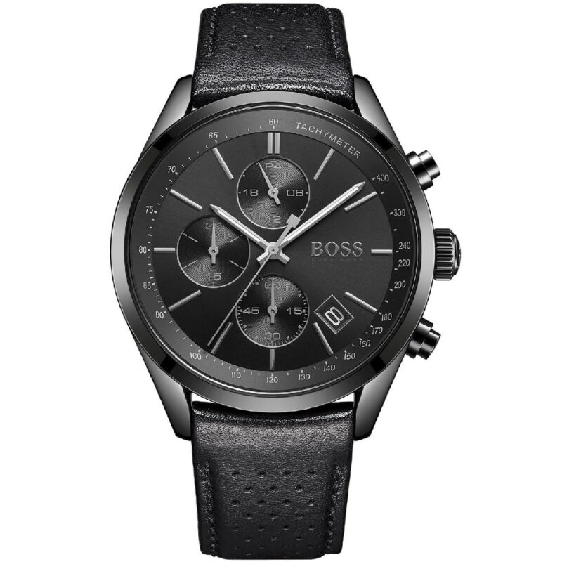 1513474 hugo boss watch men black leather grand