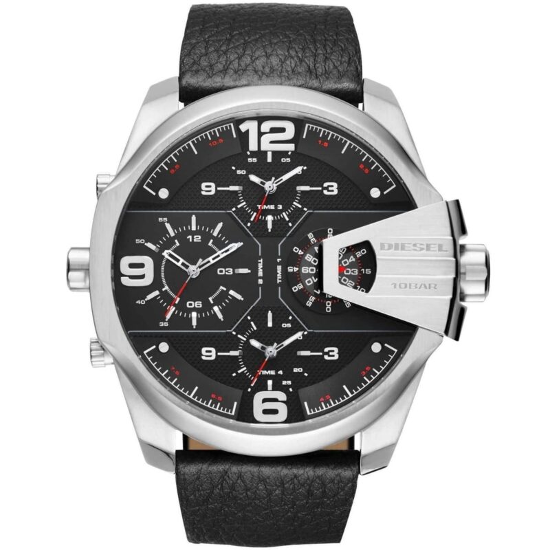 dz7376 diesel watch men black leather uber chief