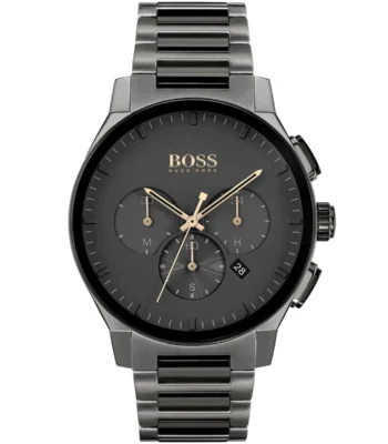 1513814 hugo boss watch men black dial metal stainless steel gray strap quartz battery analog chronograph peak