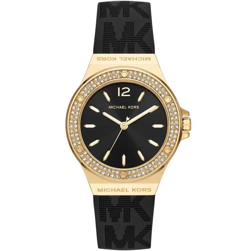 mk7281 michael kors watch women black dial rubber strap quartz battery analog three hand crystals