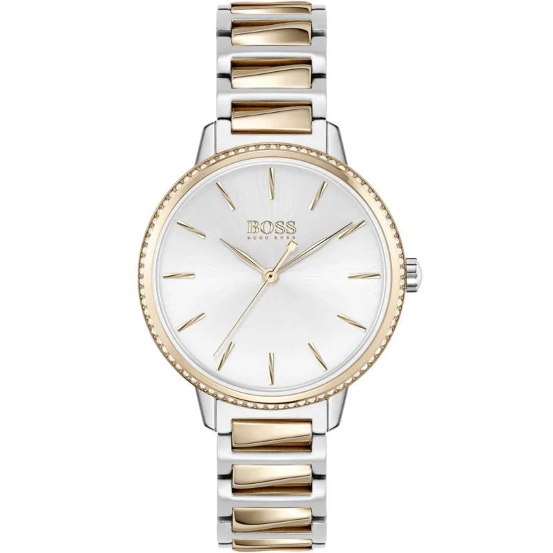 1502567 hugo boss watch women silver dial metal stainless rose gold strap quartz battery analog three hand signature