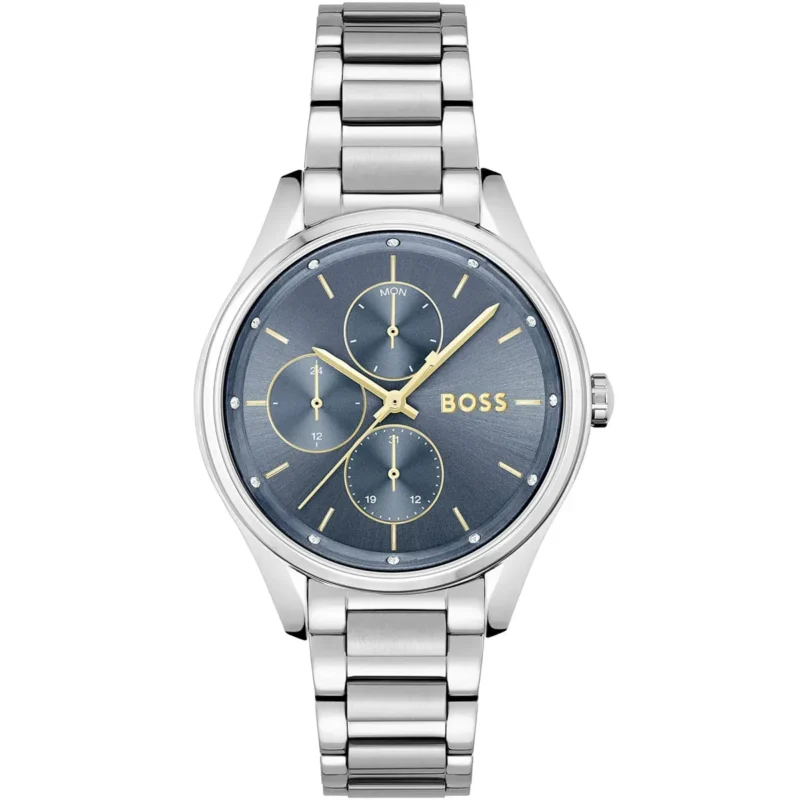 1502583 hugo boss watch women blue dial metal stainless silver strap quartz battery analog three hand grand course
