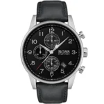 1513678-hugo-boss-watch-men-black-dial-leather-strap-quartz-battery-analog-chronograph-navigator