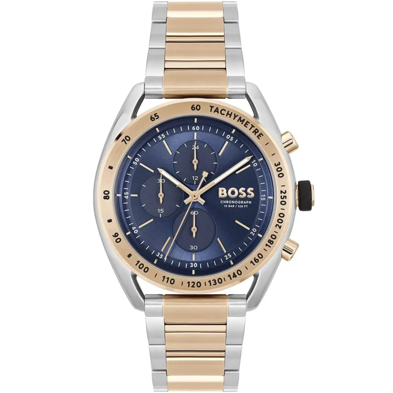 1514026 hugo boss watch men blue dial metal stainless silver rose gold strap quartz battery analog chronograph center court