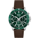 1514098-hugo-boss-watch-men-green-dial-leather-brown-strap-quartz-battery-analog-chronograph-troper
