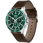 1514098-hugo-boss-watch-men-green-dial-leather-brown-strap-quartz-battery-analog-chronograph-troper