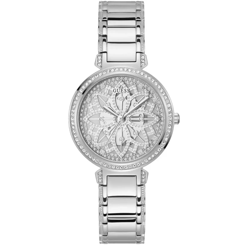 gw0528l1 guess watch women silver dial metal stainless steel strap quartz battery analog crystals lily