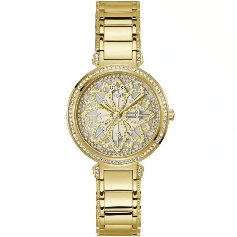 gw0528l2 guess watch women gold dial metal stainless steel golden strap quartz battery analog crystals lily
