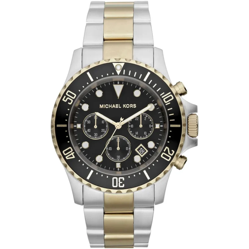 mk8311 michael kors watch men black dial metal stainless steel silver gold two tone strap quartz battery analog chronograph everest