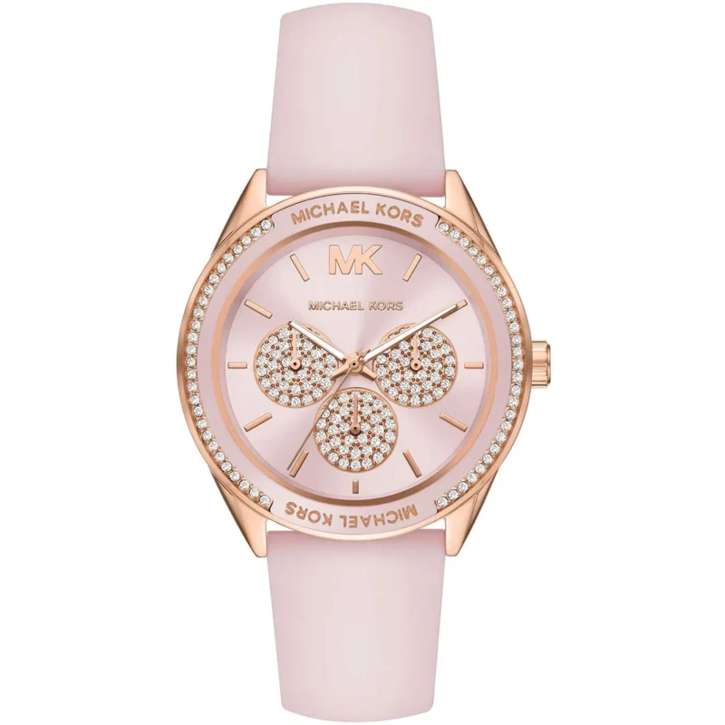 mk6946 michael kors watch women crystals pink dial leather strap quartz battery analog jessa