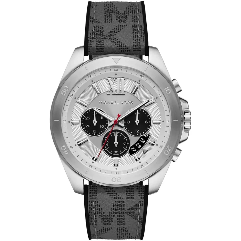 mk8922 michael kors watch men silver dial rubber gray strap quartz battery analog chronograph brecken