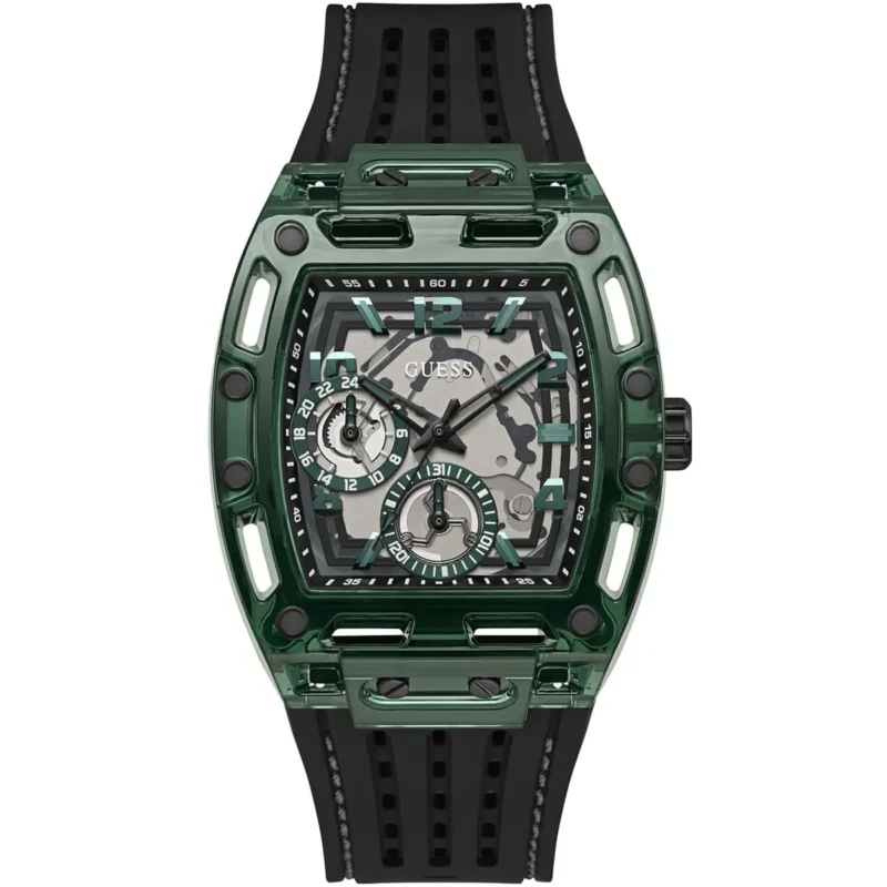 gw0499g7 guess watch men square black dial rubber strap quartz battery analog