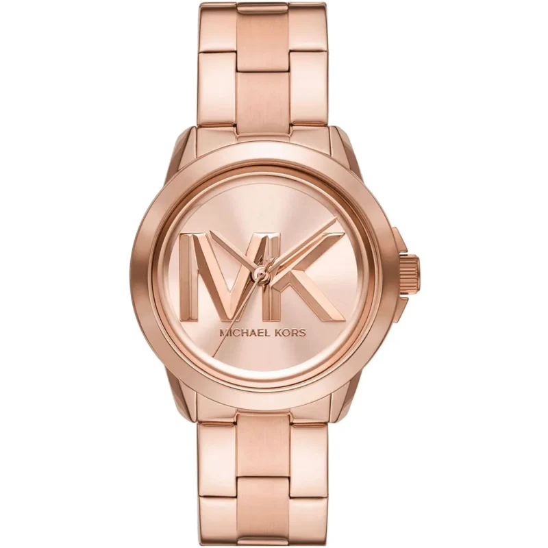 mk7318 michael kors watch women mk logo rose gold dial metal stainless steel strap quartz battery analog three hand brynn