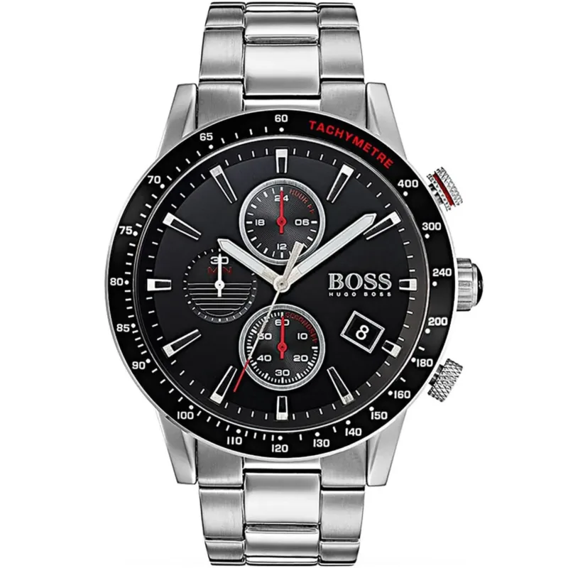 1513509 hugo boss watch men black dial metal stainless silver strap quartz battery analog chronograph rafale