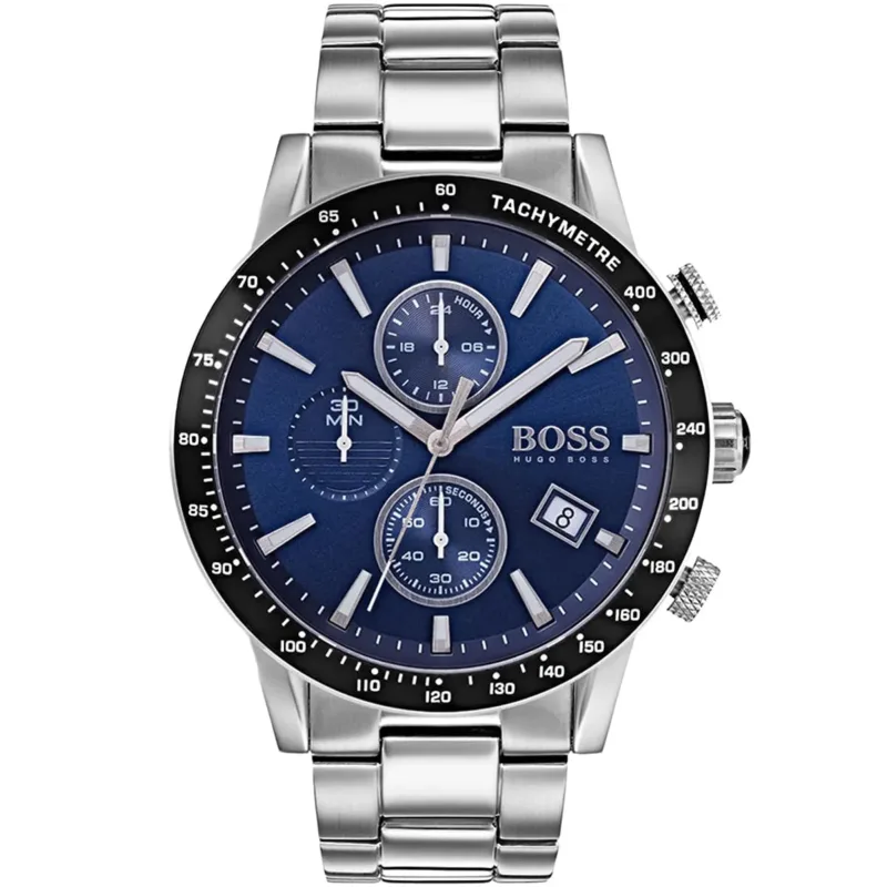 1513510 hugo boss watch men blue dial metal stainless silver strap quartz battery analog chronograph rafale