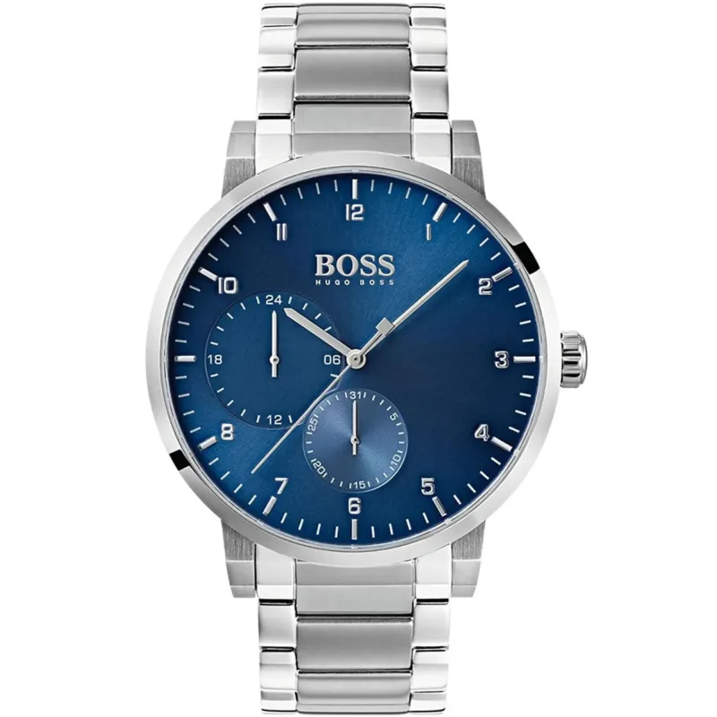 1513597 hugo boss watch men blue dial metal stainless silver strap quartz battery analog three hand