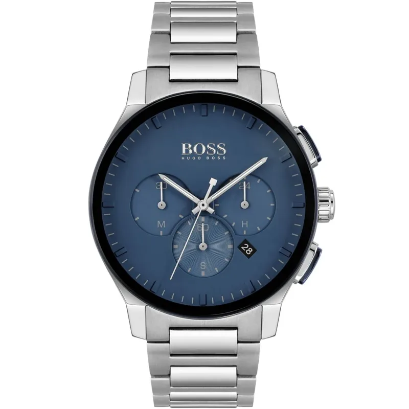 1513763 hugo boss watch men blue dial metal stainless silver strap quartz battery analog chronograph peak