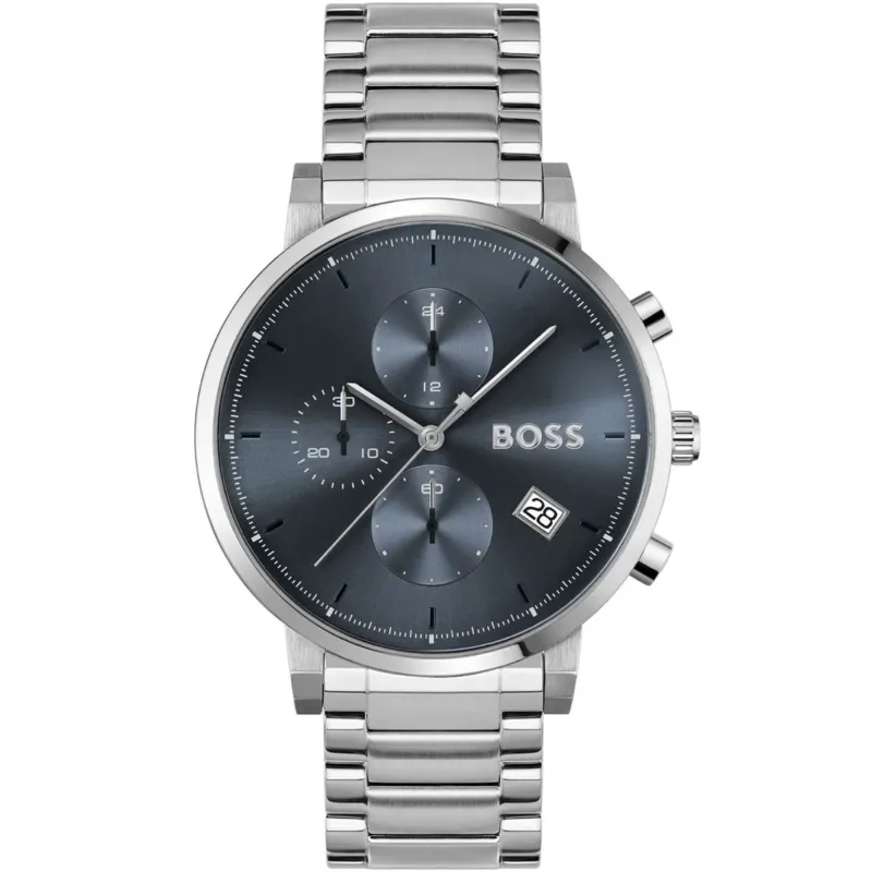 1513779 hugo boss watch men blue dial metal stainless silver strap quartz battery analog chronograph integrity