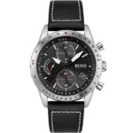 1513853-hugo-boss-watch-men-black-dial-leather-strap-quartz-battery-analog-chronograph-pilot-edition-chrono