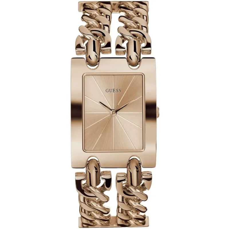 w1117l3 guess square watch women rose gold dial metal stainless steel golden strap quartz battery analog mod heavy