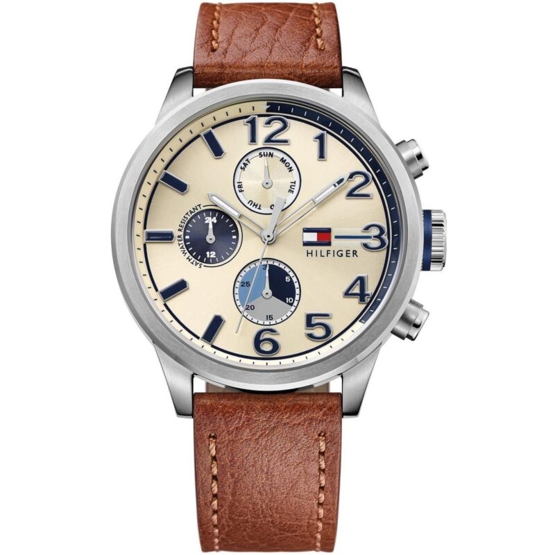 1791239 tommy hilfiger watch men brown leather jackson