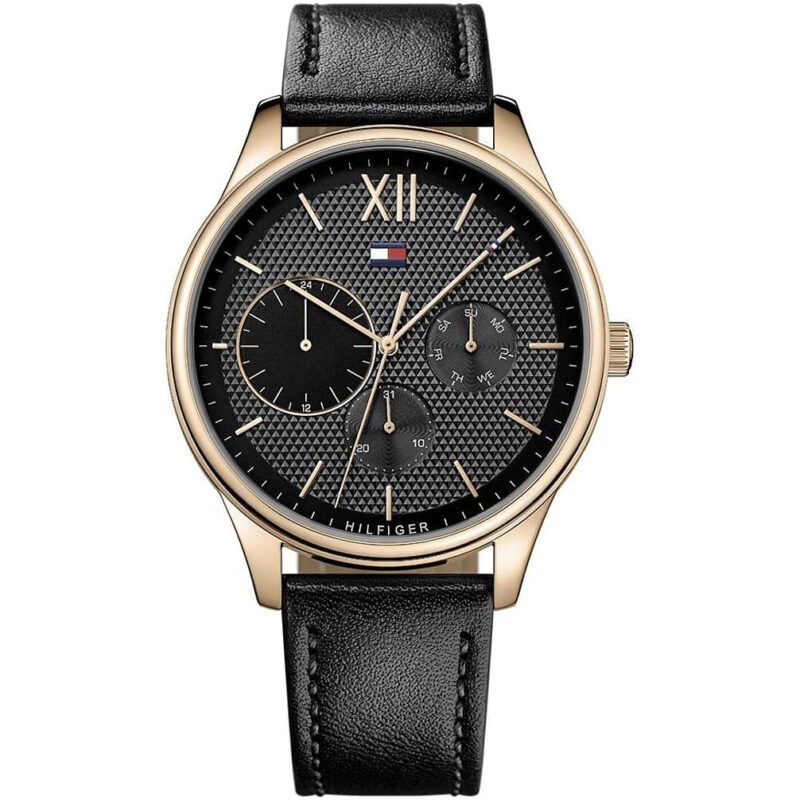 1791419 tommy hilfiger watch men black leather damon