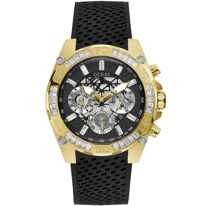 gw0333g2 guess watch men black dial rubber strap quartz battery analog trophy