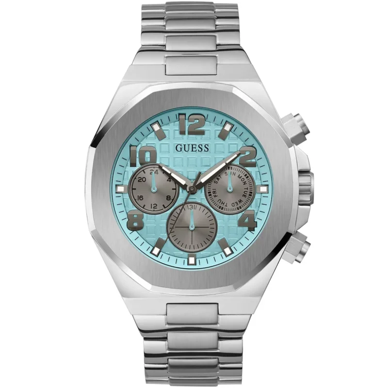 gw0489g3 guess watch men turquoise dial metal stainless steel silver strap quartz battery analog empire