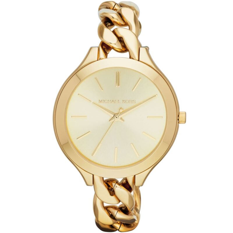 mk3222 michael kors watch women gold dial stainless steel metal golden strap quartz analog three hand runway