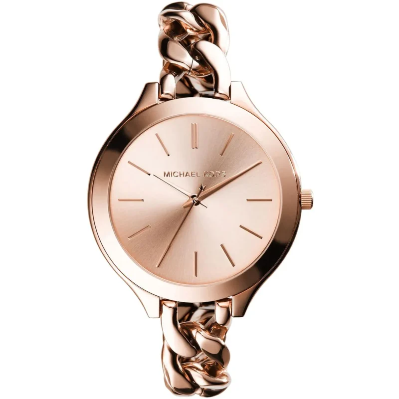 mk3223 michael kors watch women rose gold dial metal stainless steel strap quartz battery analog three hand runway slim