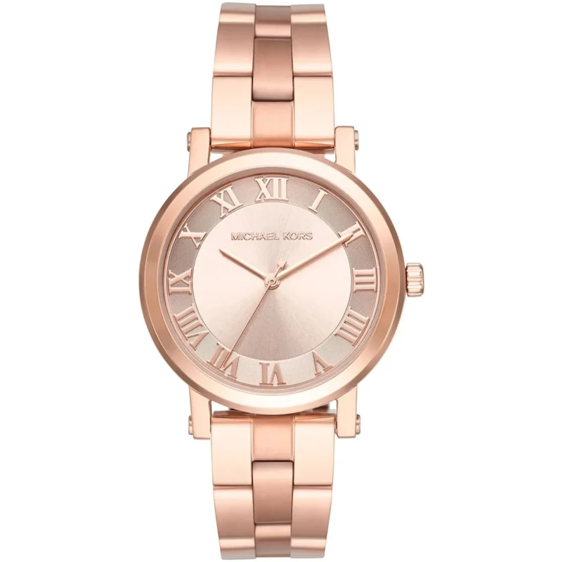mk3561 michael kors watch women rose gold dial metal stainless steel strap quartz battery analog three hand norie