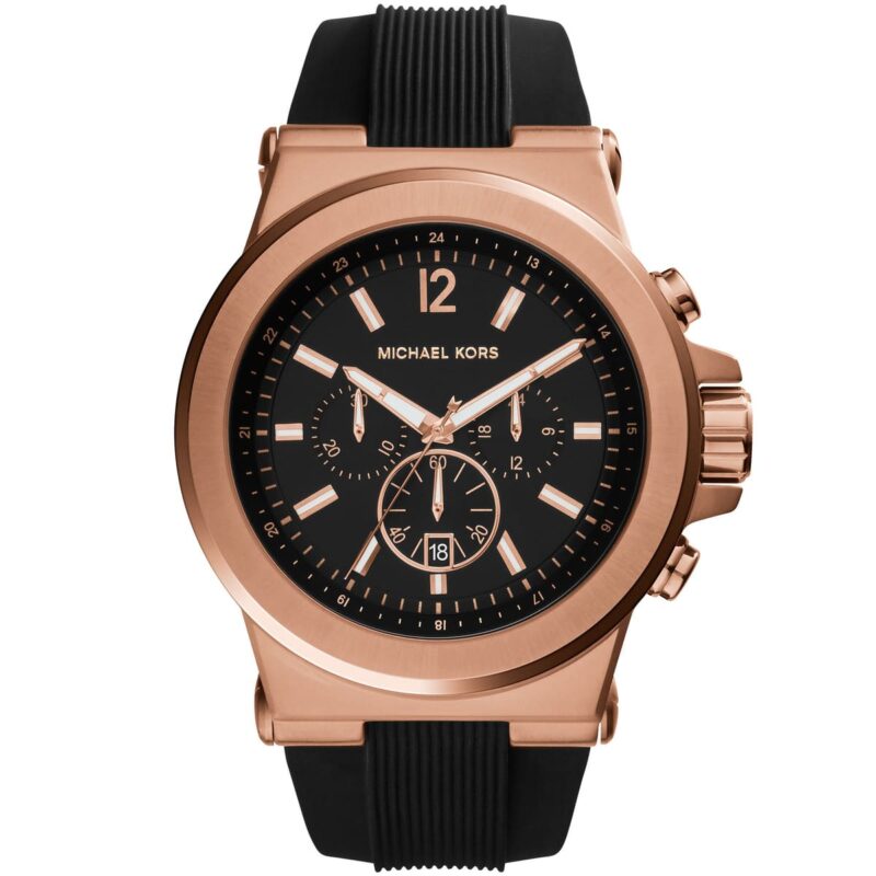 mk8184 michael kors watch men black dial rubber strap quartz analog chronograph dylan
