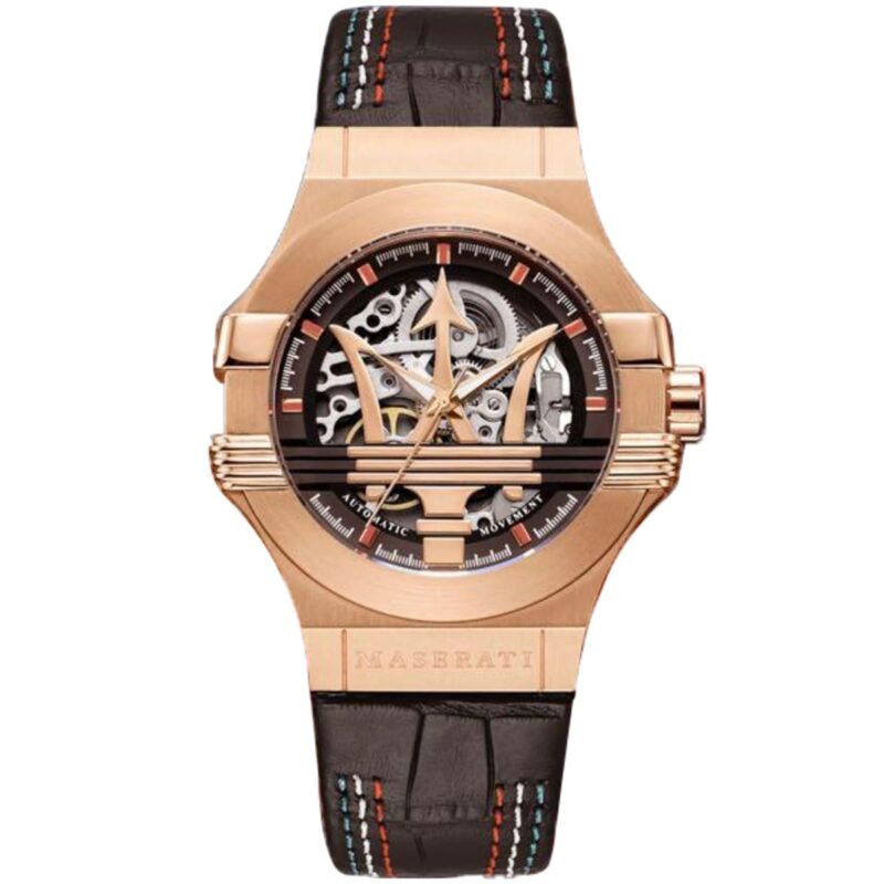 r8821108026 maserati watch men black dial leather strap automatic movment analog three hand potenza