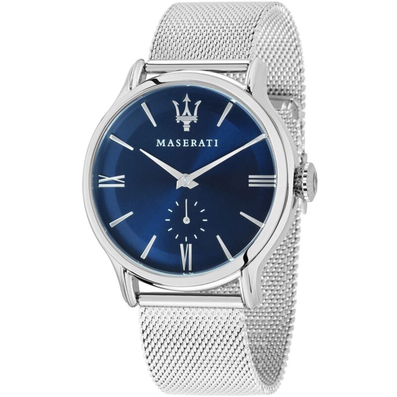 r8853118006 maserati watch men blue dial metal stainless steel silver mesh strap quartz battery analog three hand epoca