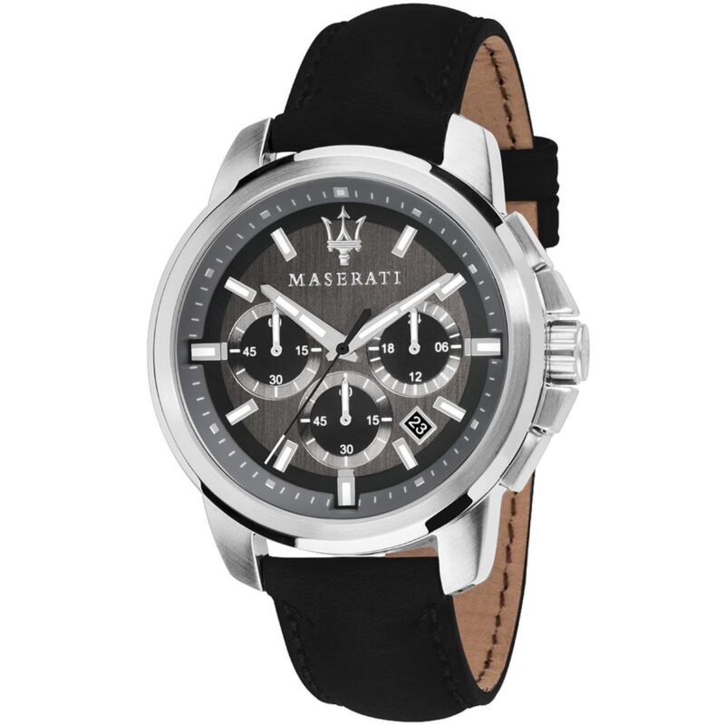 r8871621006 maserati watch men gray dial leather black strap quartz battery analog chronograph successo