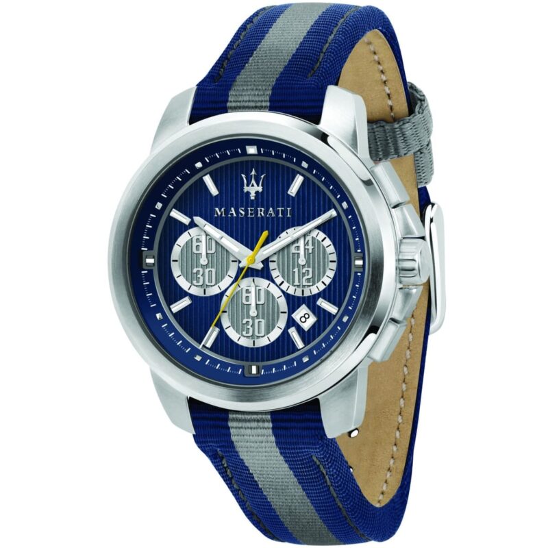 r8871637001 maserati watch men blue dial fibers strap quartz battery analog chronograph royale