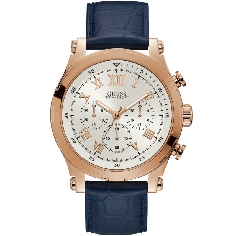w1105g4 guess watch men blue leather anchor
