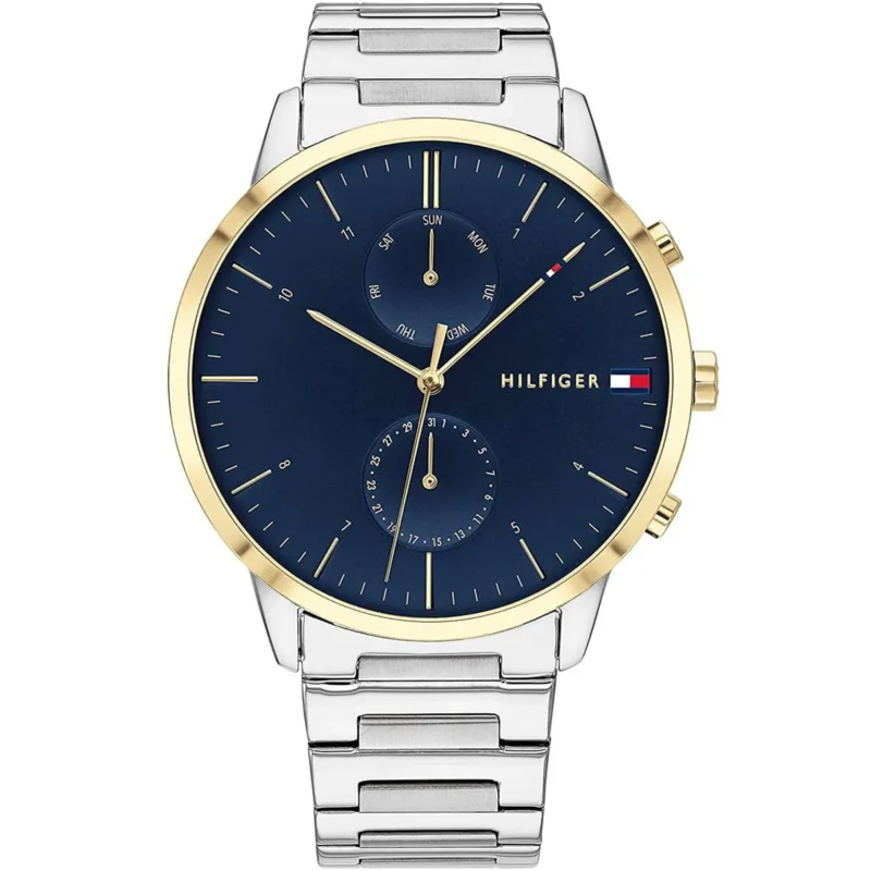 1710408 tommy hilfiger watch men blue dial metal stainless steel silver strap quartz battery analog three hand hunter