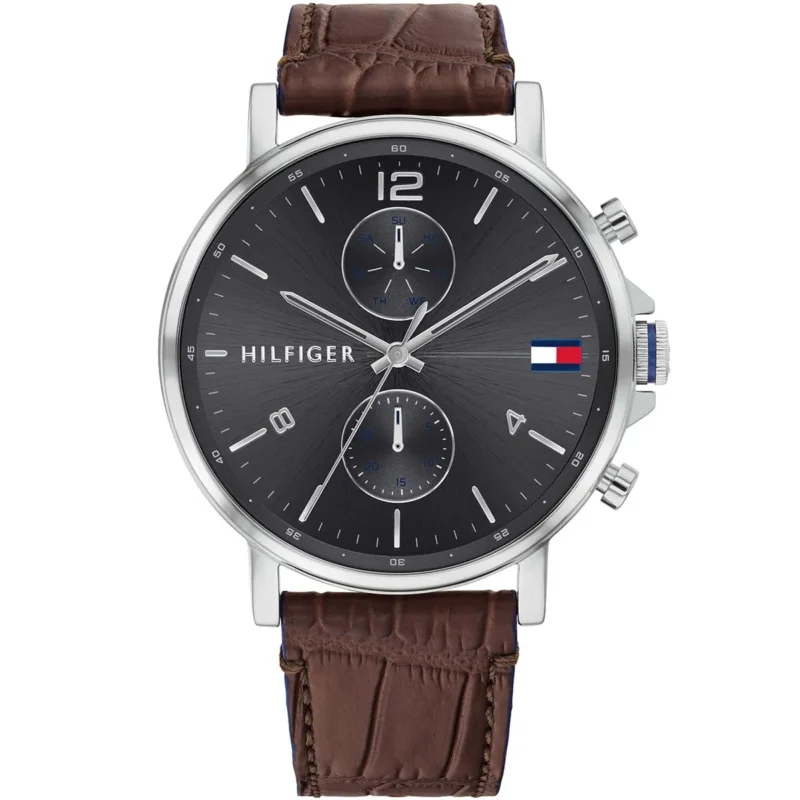 1710416 tommy hilfiger watch men gray dial leather brown strap quartz battery analog three hand daniel