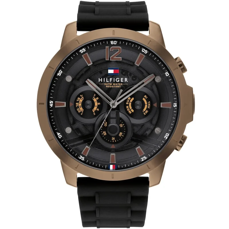 1710491 tommy hilfiger watch 5atm water resistant men black dial rubber strap quartz battery analog luca
