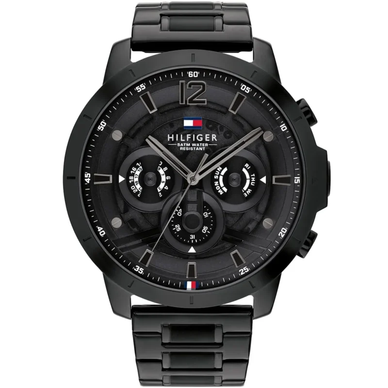 1710494 tommy hilfiger watch 5atm water resistant men black dial metal stainless steel strap quartz battery analog luca