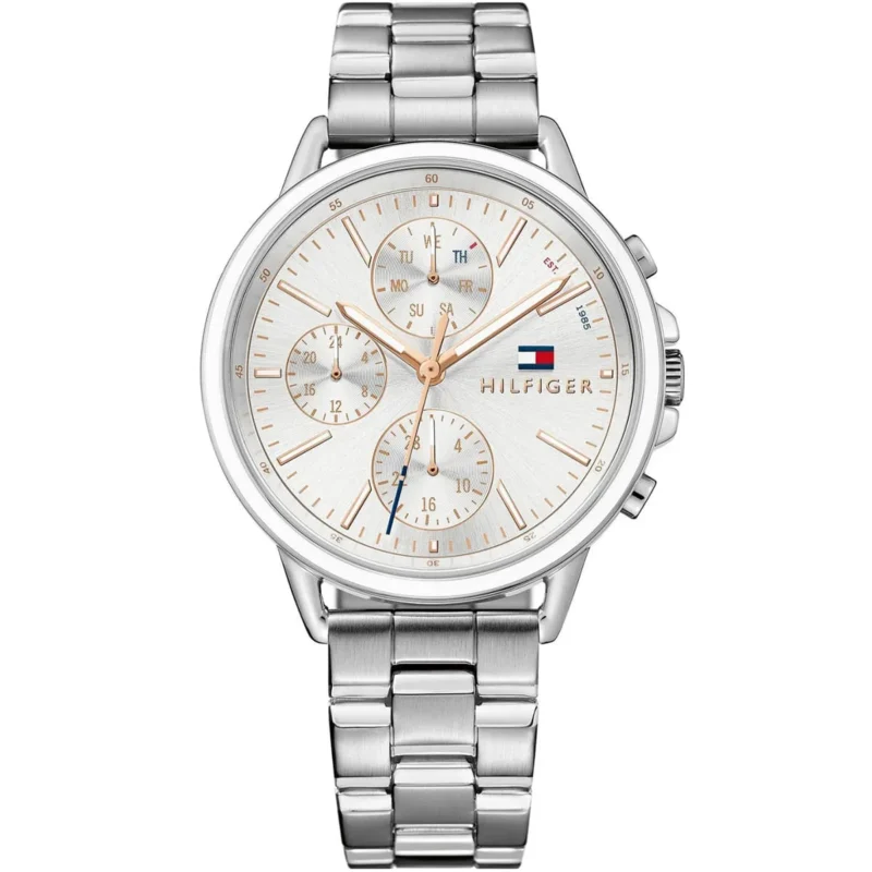 1781787 tommy hilfiger watch women silver dial metal stainless steel strap quartz battery analog three hand carly