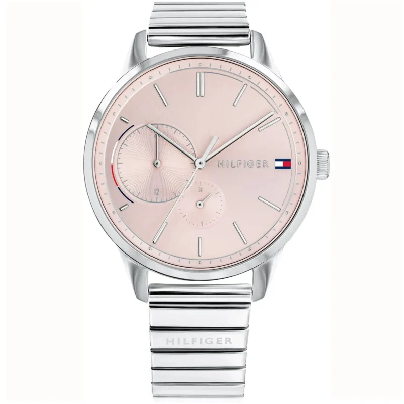 1782020 tommy hilfiger watch women pink dial metal stainless steel silver strap quartz battery analog brooke
