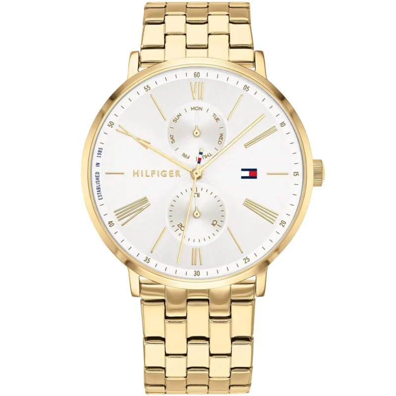 1782069 tommy hilfiger watch women silver dial metal stainless steel gold strap quartz battery analog three hand jenna