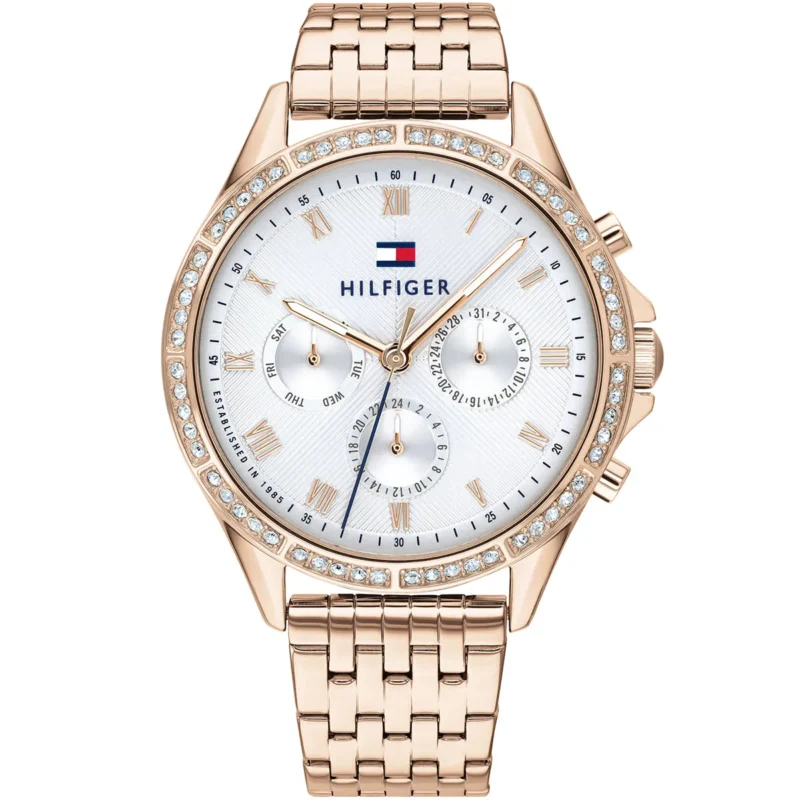 1782143 tommy hilfiger watch women crystals white dial metal stainless steel rose gold strap quartz battery analog ari