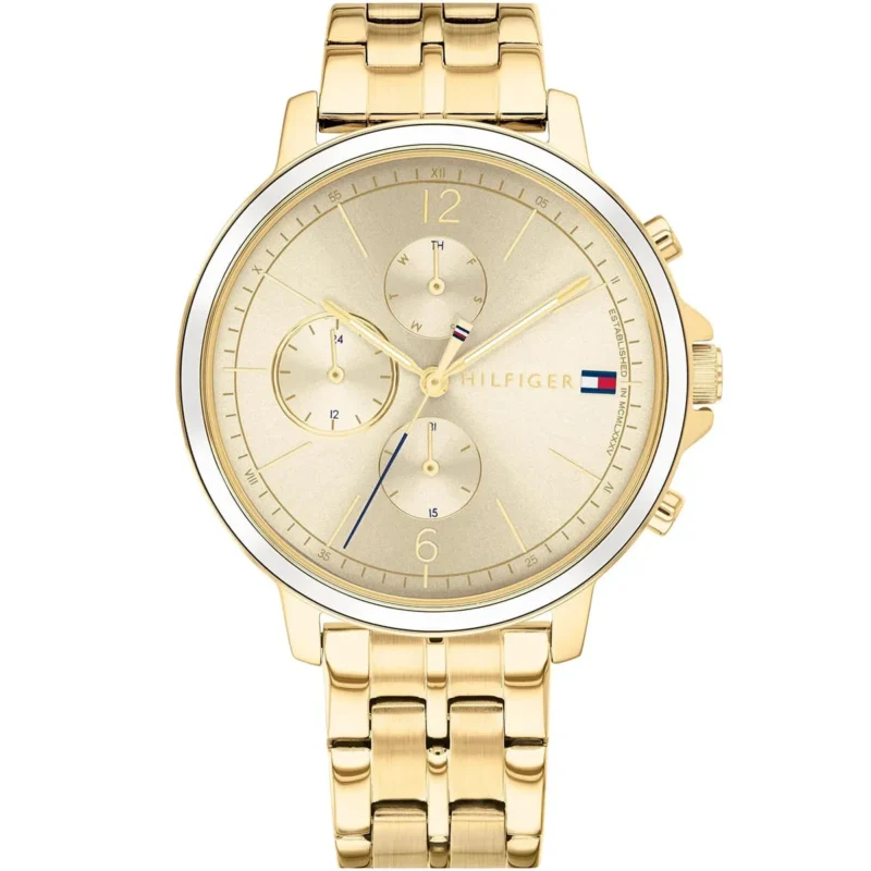1782189 tommy hilfiger watch women gold dial metal stainless steel golden strap quartz battery analog madison