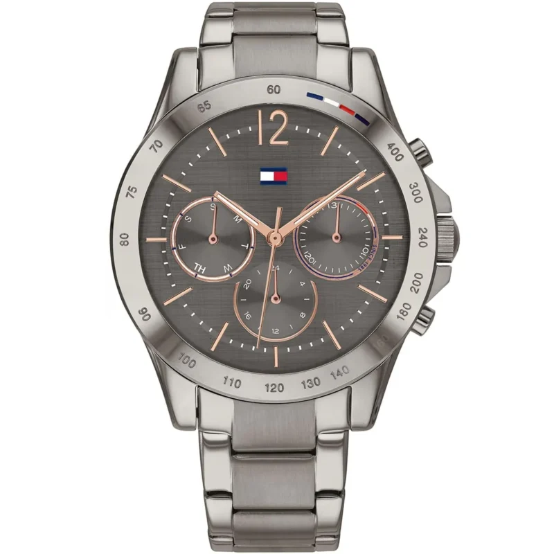1782196 tommy hilfiger watch women gray dial gunmetal metal stainless steel silver strap quartz battery analog haven