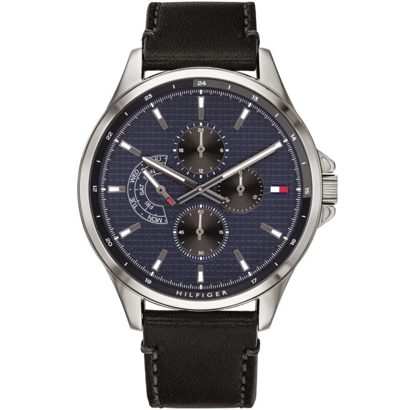 1791616 tommy hilfiger watch men black leather shawn